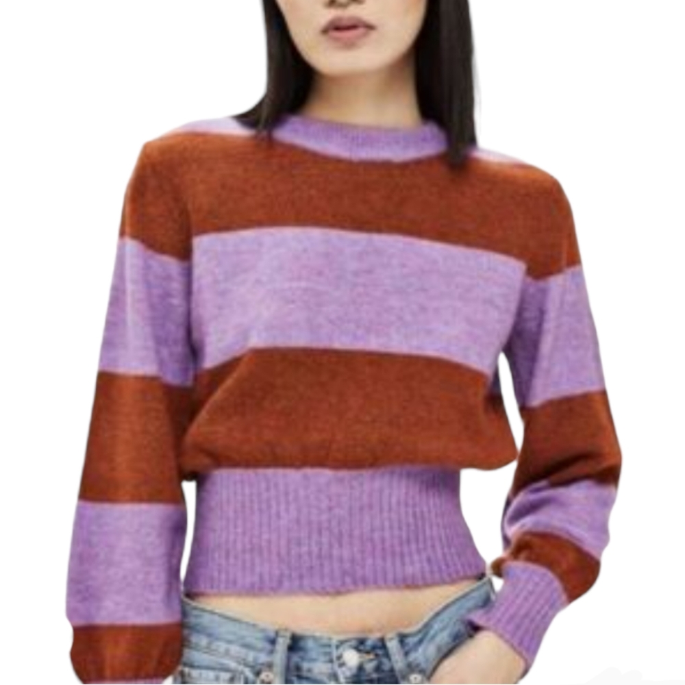 Topshop cropped Light Purple Brown Striped colorblock sweater Size 2